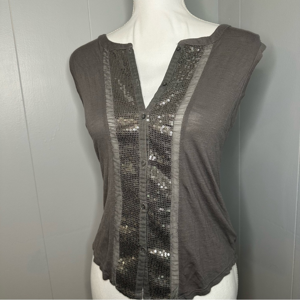 American Eagle Gray Sequin Henley Tank Top XS – Glam Y2K Basic